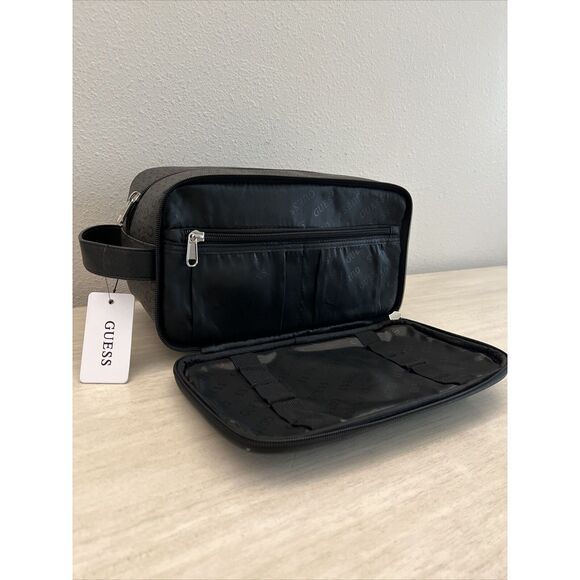 GUESS V7200082 COAL BLACK GRAY TOILETRY JUNCTION TRAVEL CASE DOPP BAG LOGO - Picture 2 of 11